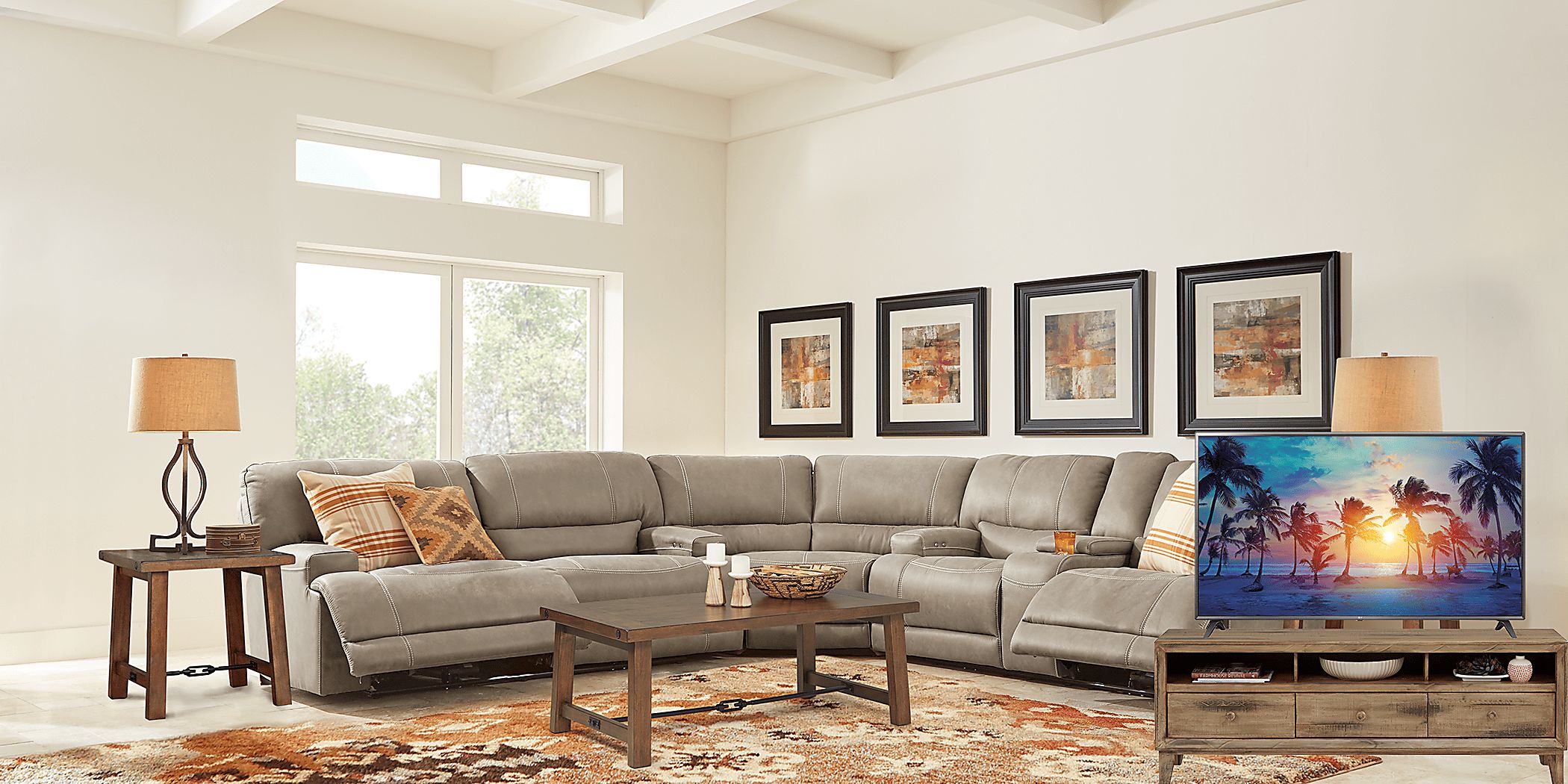 Warrendale Beige 5 Pc Power Reclining Sectional Living Room Plus 70 in
