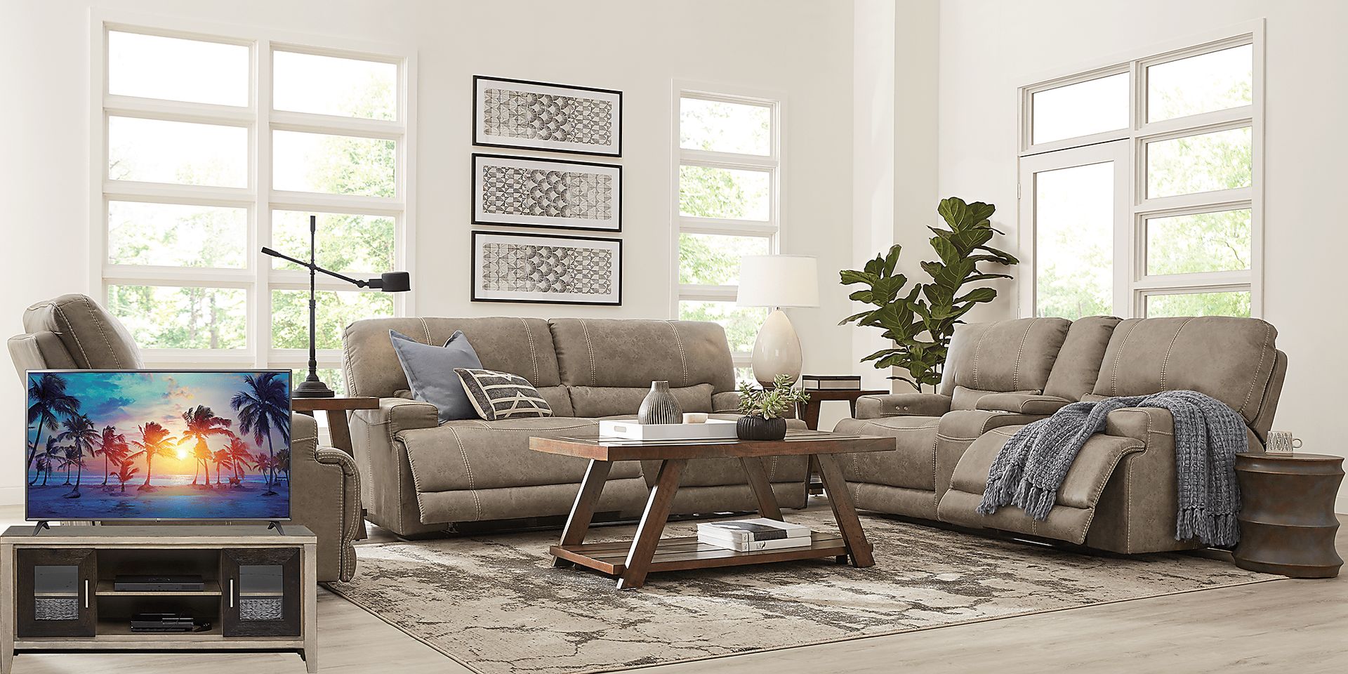 Warrendale Beige 6 Pc Power Reclining Living Room Plus 70 in. TV - Image 1