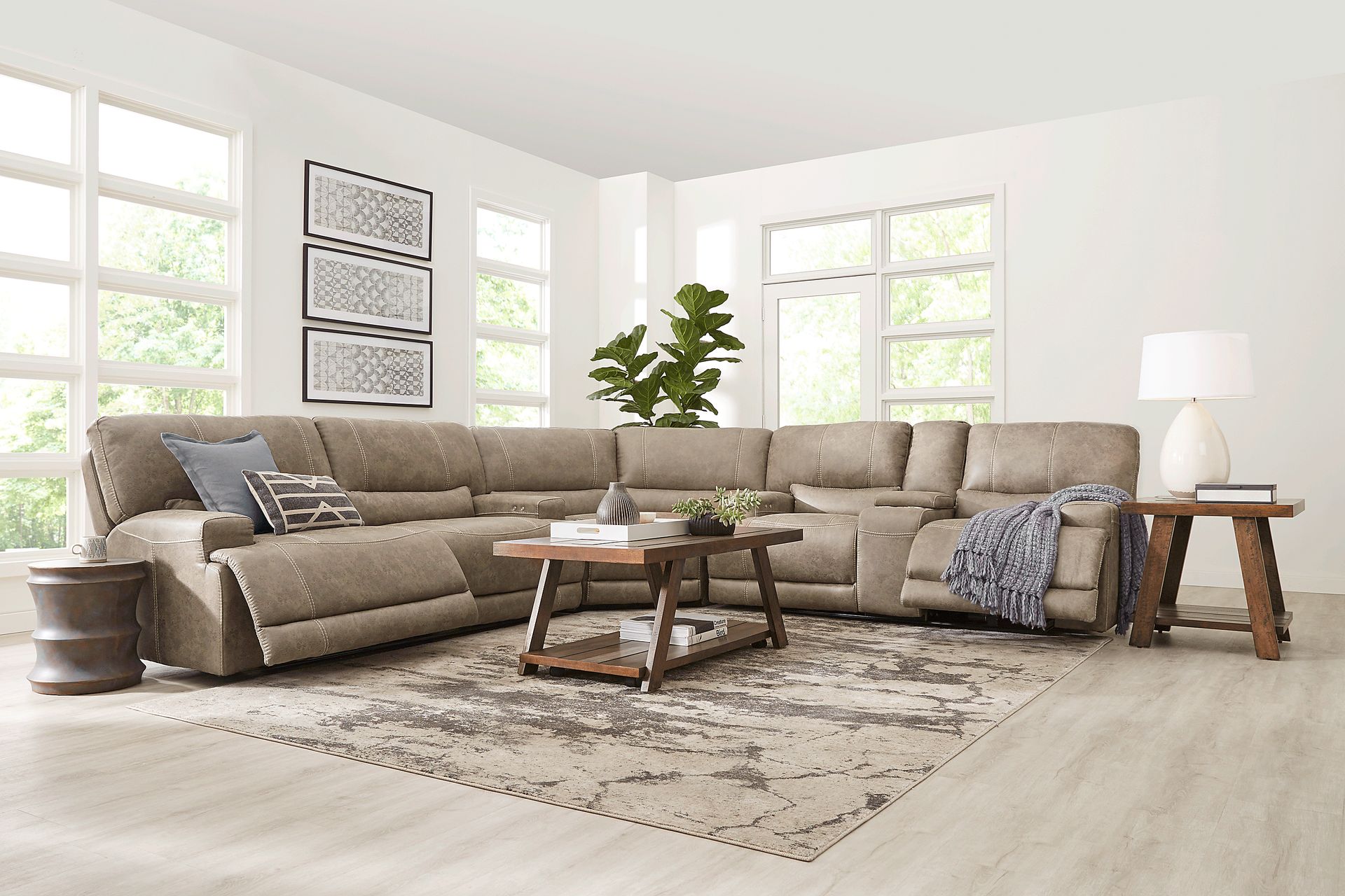 Warrendale Beige 6 Pc Power Reclining Sectional Living Room - Image 1