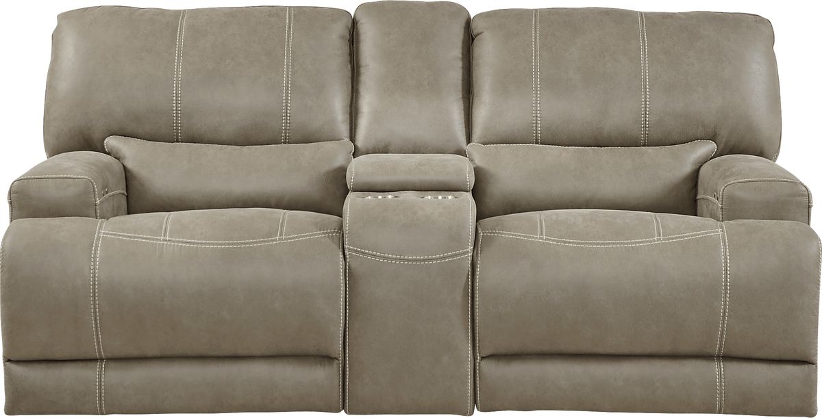 Warrendale Beige Microfiber Power Reclining Console Loveseat