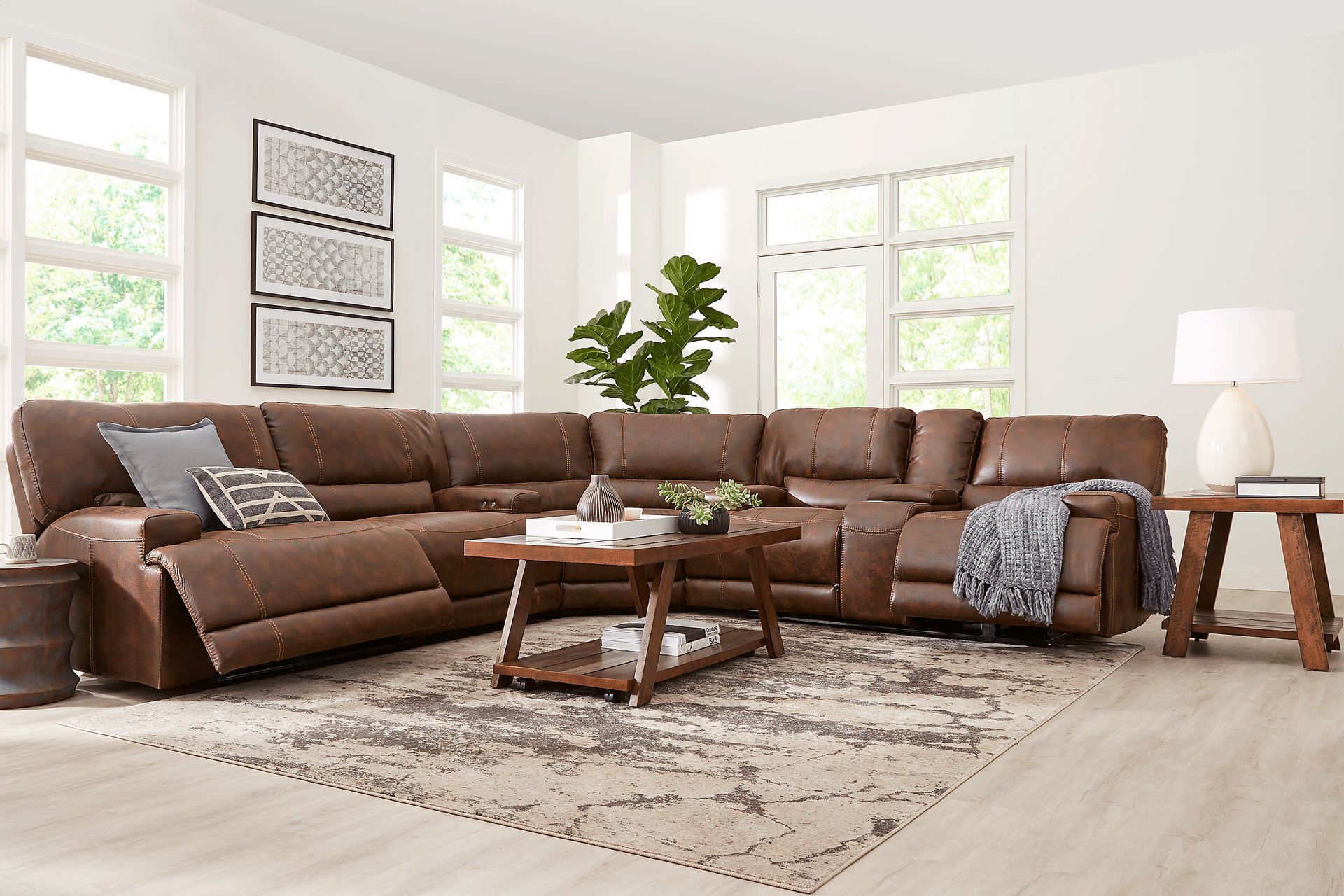 Warrendale Chocolate Brown Microfiber 3 Pc Power Reclining Sectional Rooms to Go