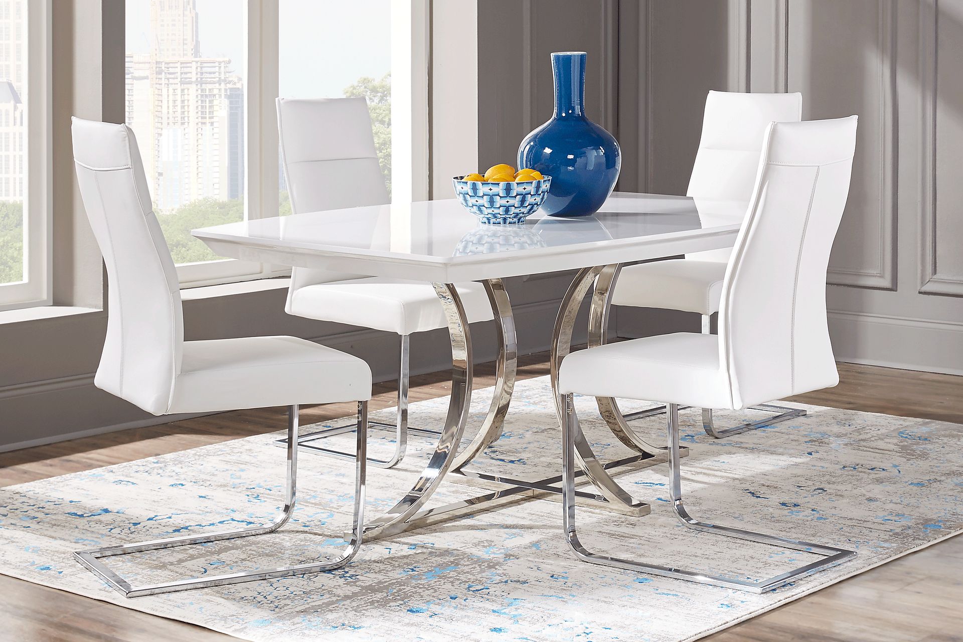 Washington Square White 5 Pc Dining Room with White Chairs - Image 1