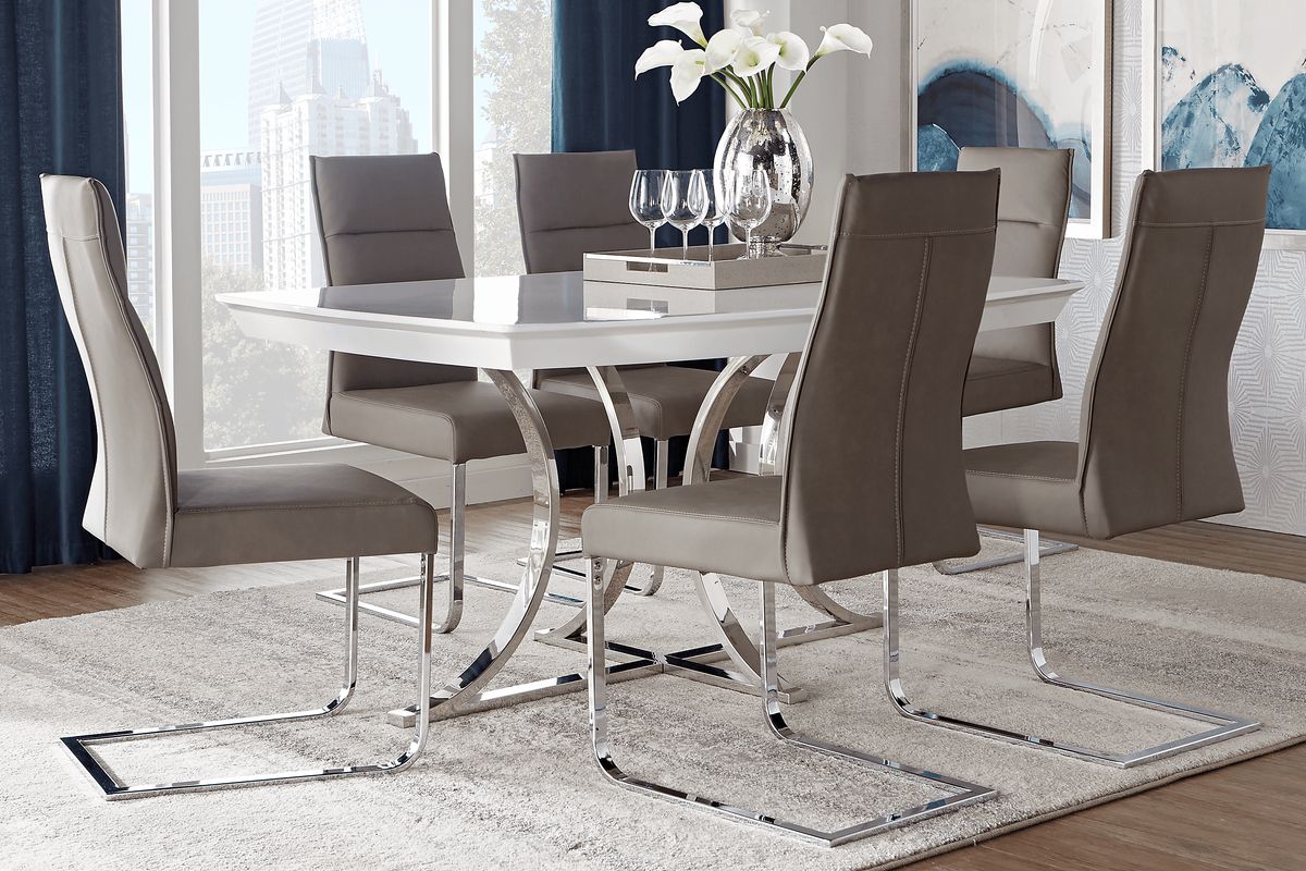 Washington Square 7 Pc Chrome,White Colors,Metal,White Gray Dining Room