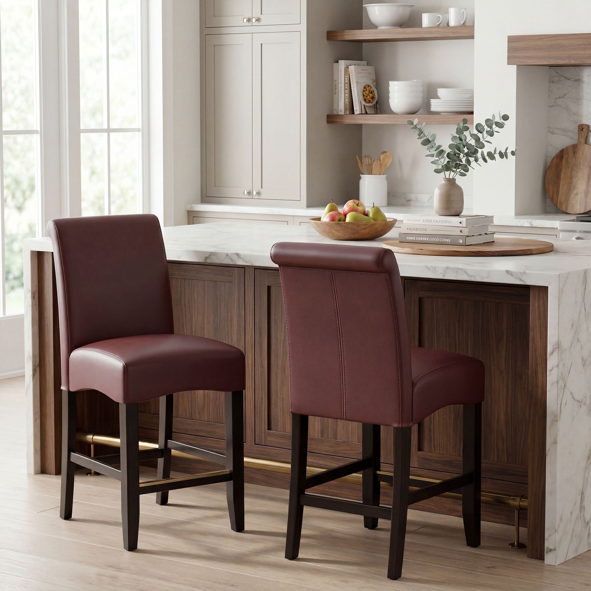 Watercolor Burgundy Upholstered Stool - Image 6