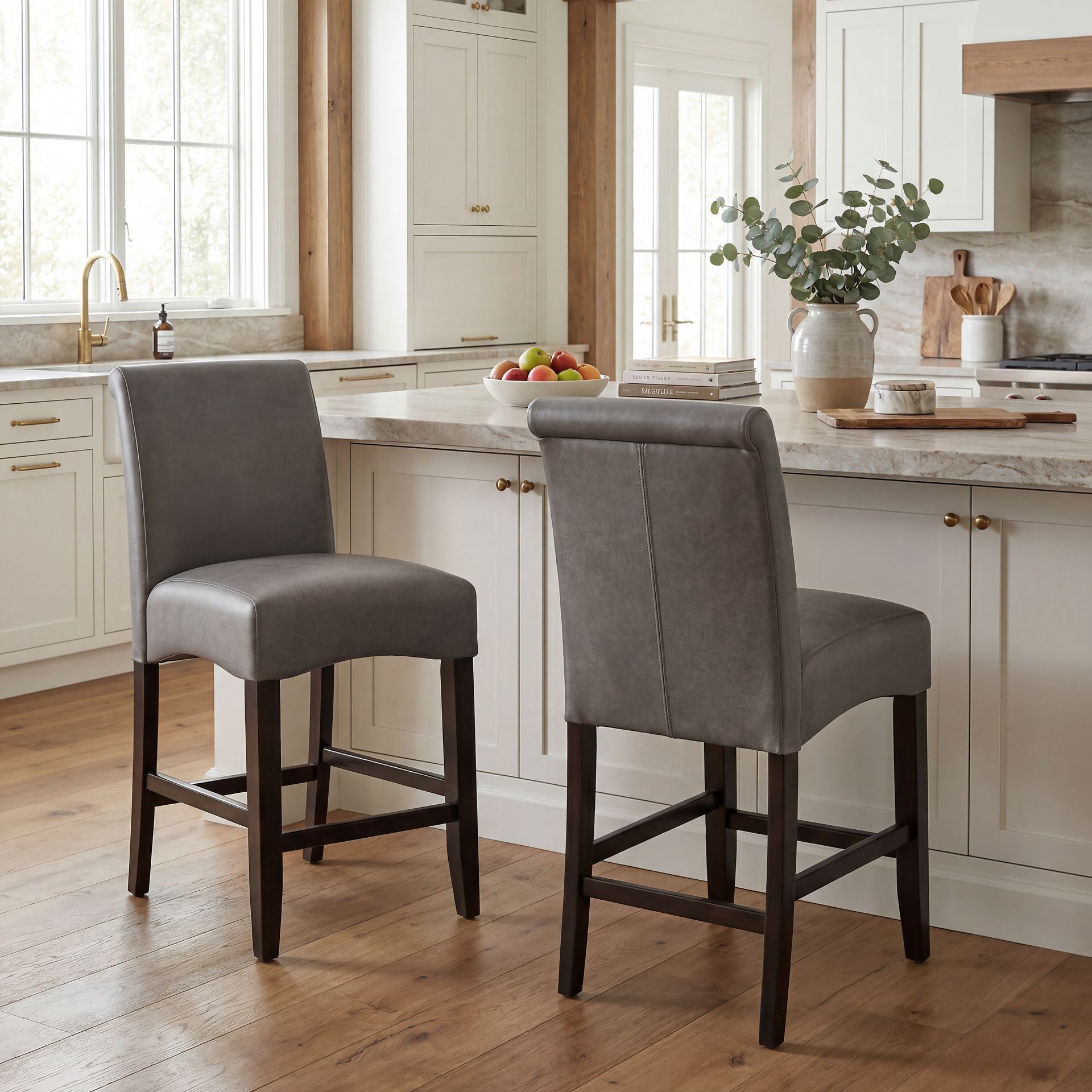 Watercolor Gray Upholstered Stool - Image 6