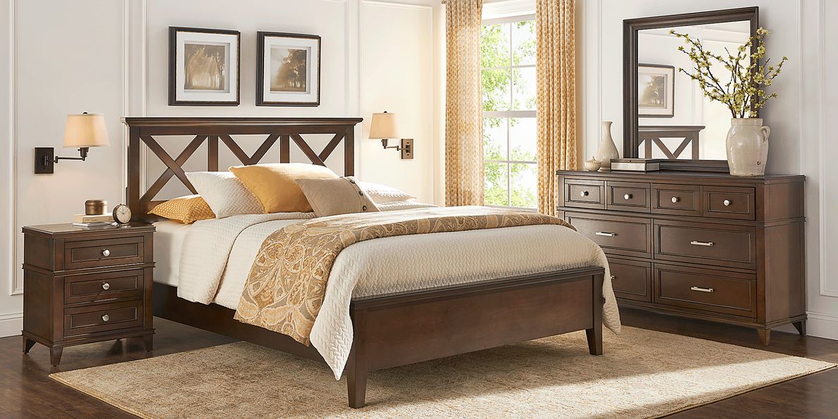 Waterford Landing 5 Pc Brown Cherry Dark Wood Queen Bedroom Set With ...