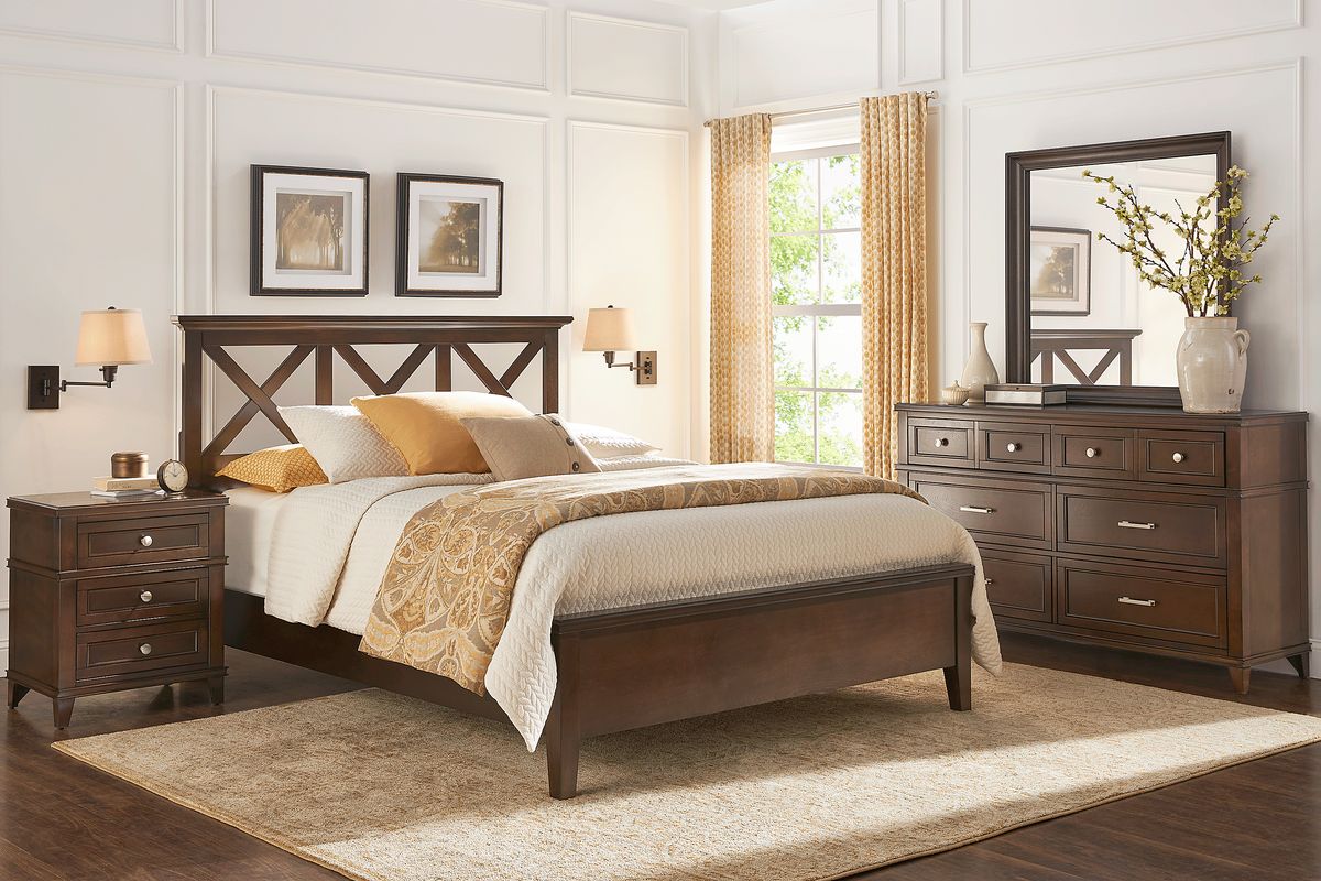 Waterford Landing 7 Pc Brown Cherry Dark Wood King Bedroom Set With ...