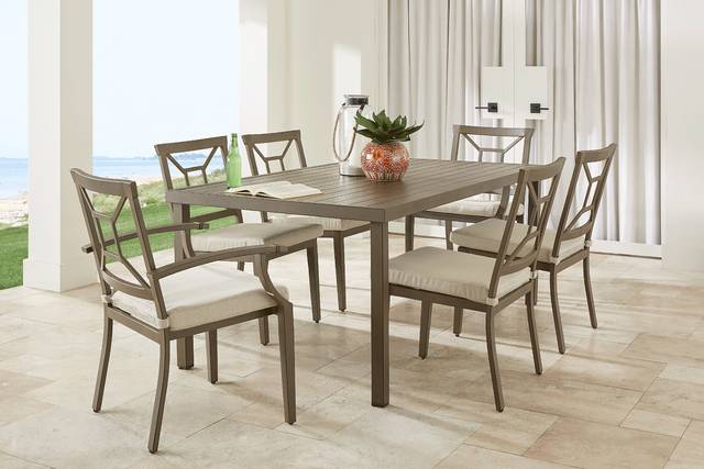 Waterfront Bronze 7 Pc Rectangle Outdoor Dining Set - Thumbnail - Image 1