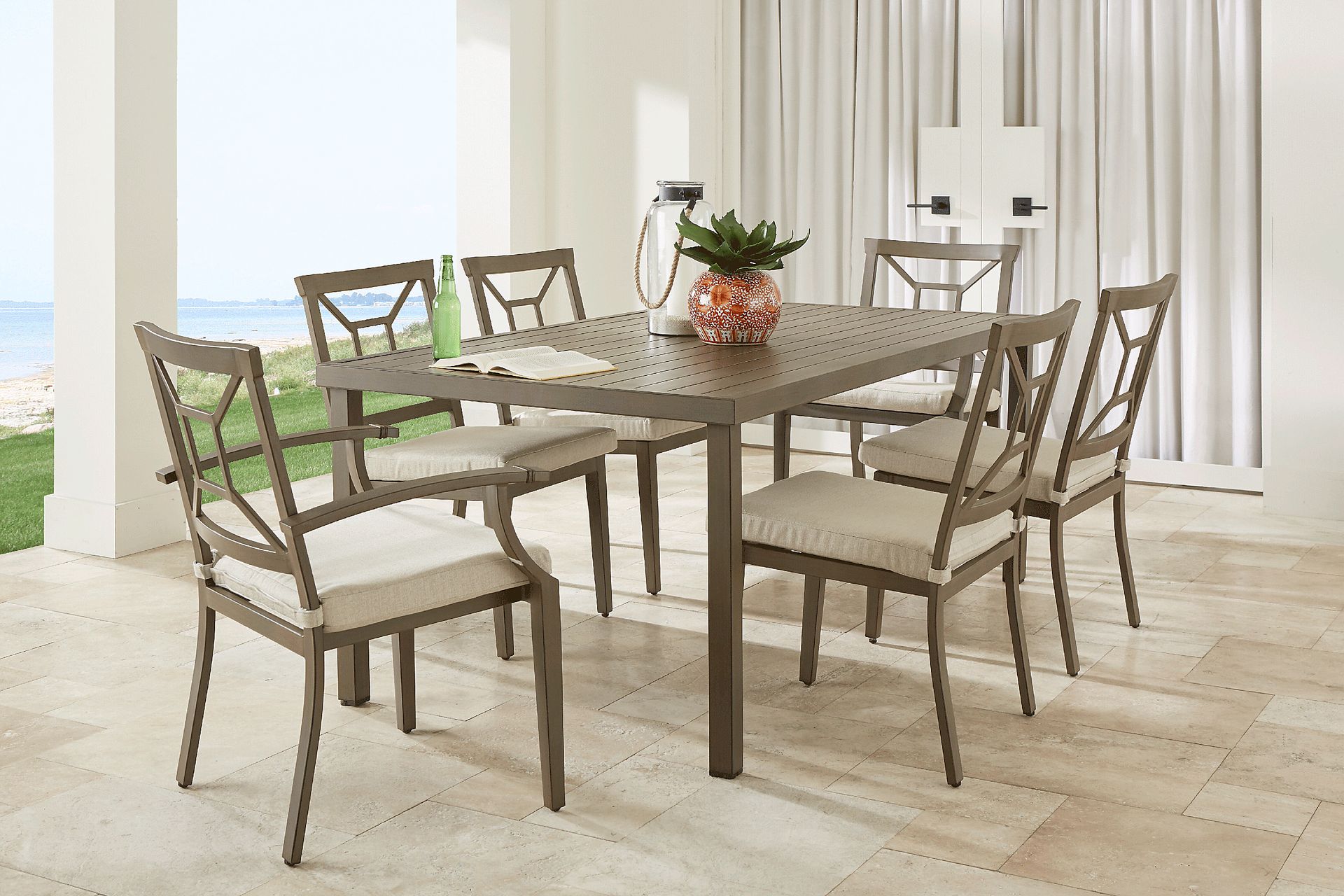 Waterfront Bronze 7 Pc Rectangle Outdoor Dining Set - Image 1