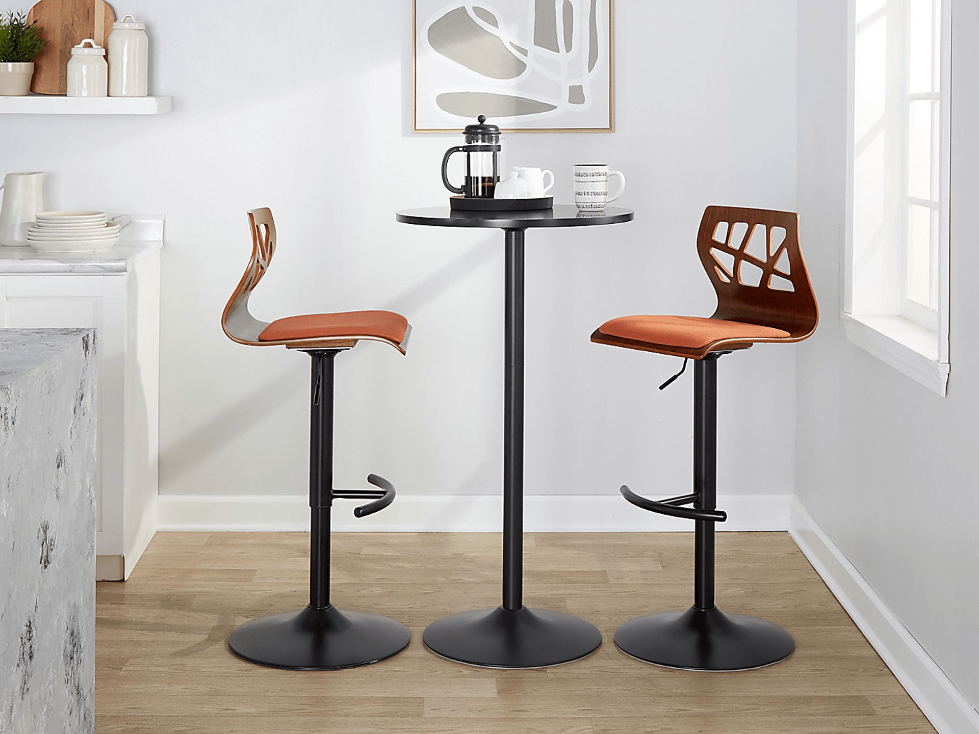 Watsonia IV Orange Adjustable Barstoool, Set of 2 - Image 2