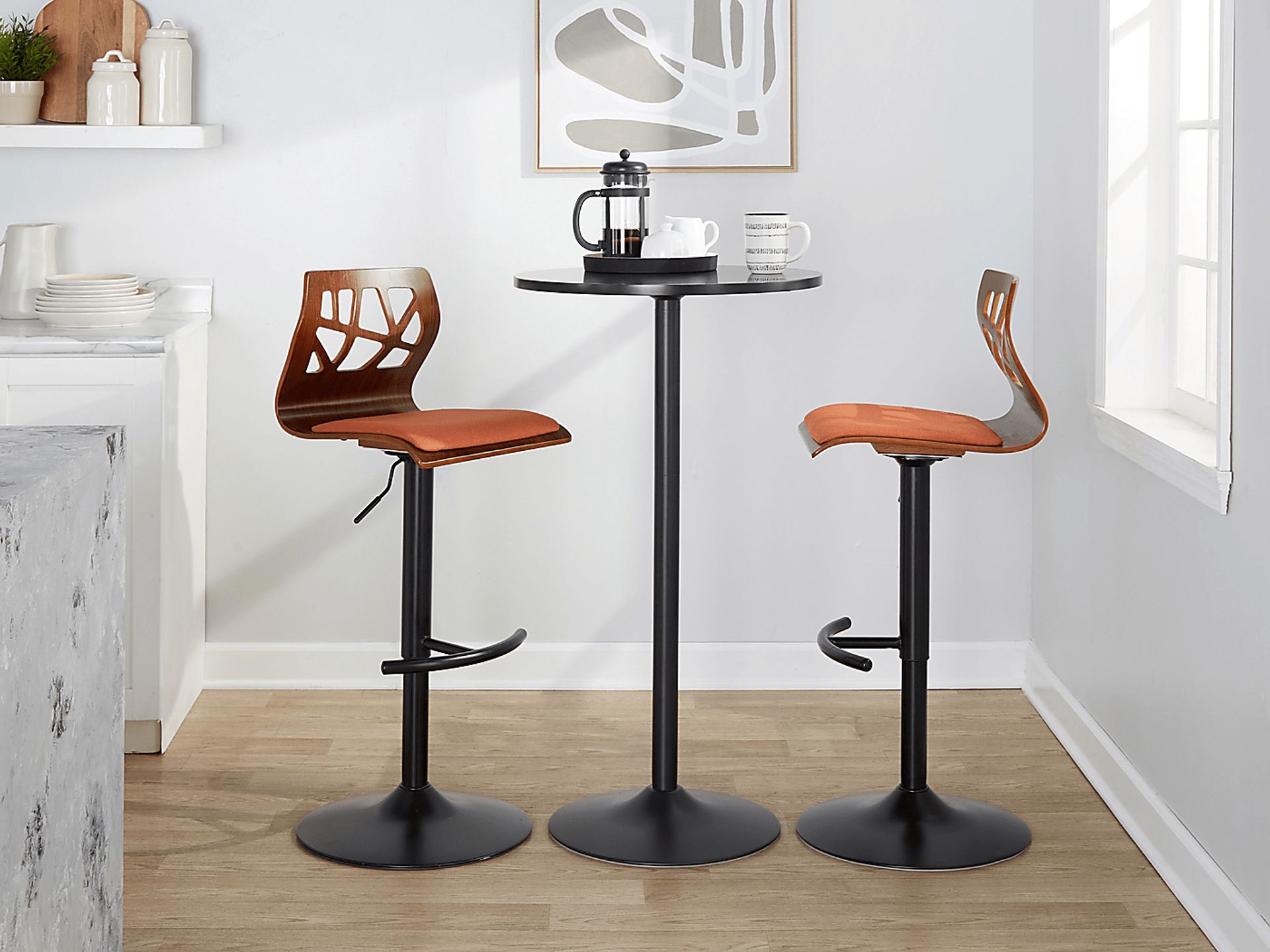 Watsonia IV Orange Adjustable Barstoool, Set of 2 - Image 3