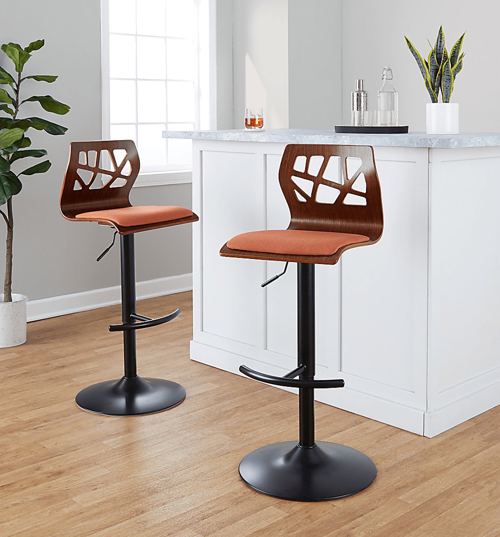 Watsonia IV Orange Adjustable Barstoool, Set of 2 - Image 4