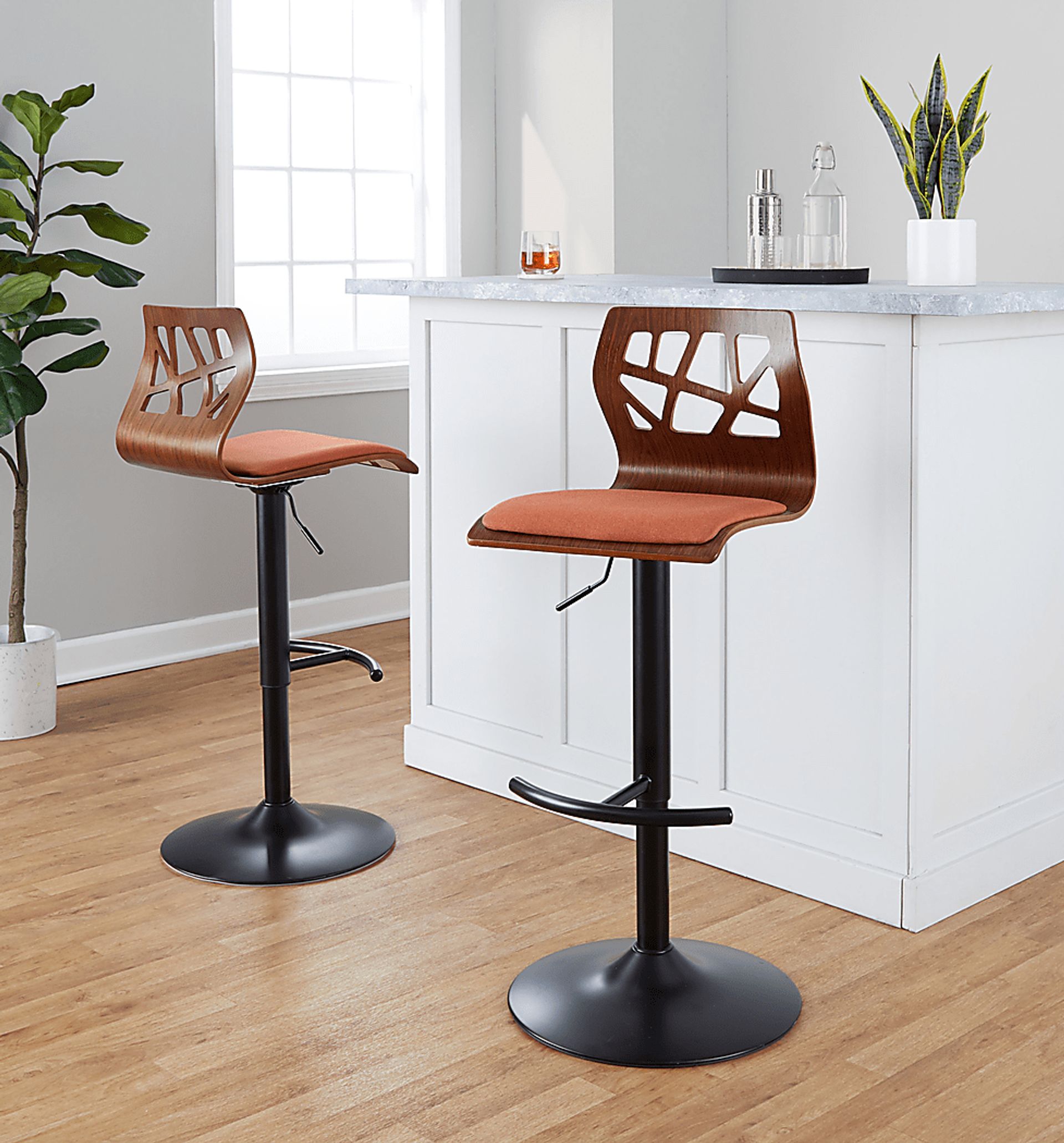 Watsonia IV Orange Adjustable Barstoool, Set of 2 - Image 5
