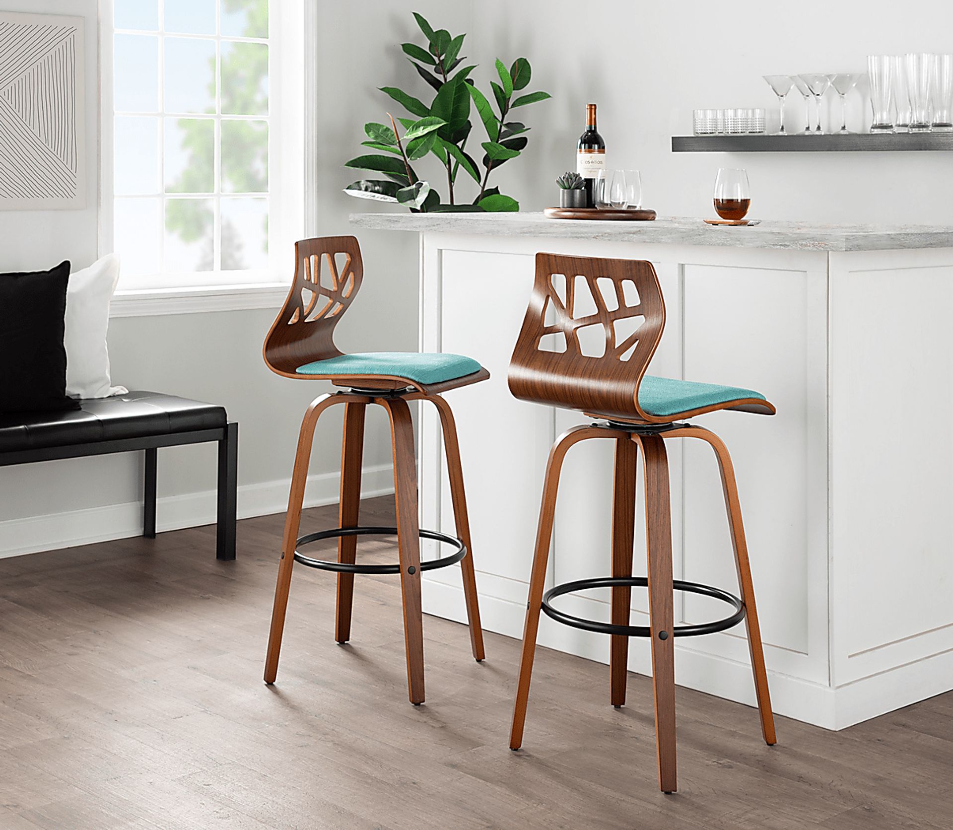Watsonia Teal Swivel Barstool, Set of 2 - Image 3