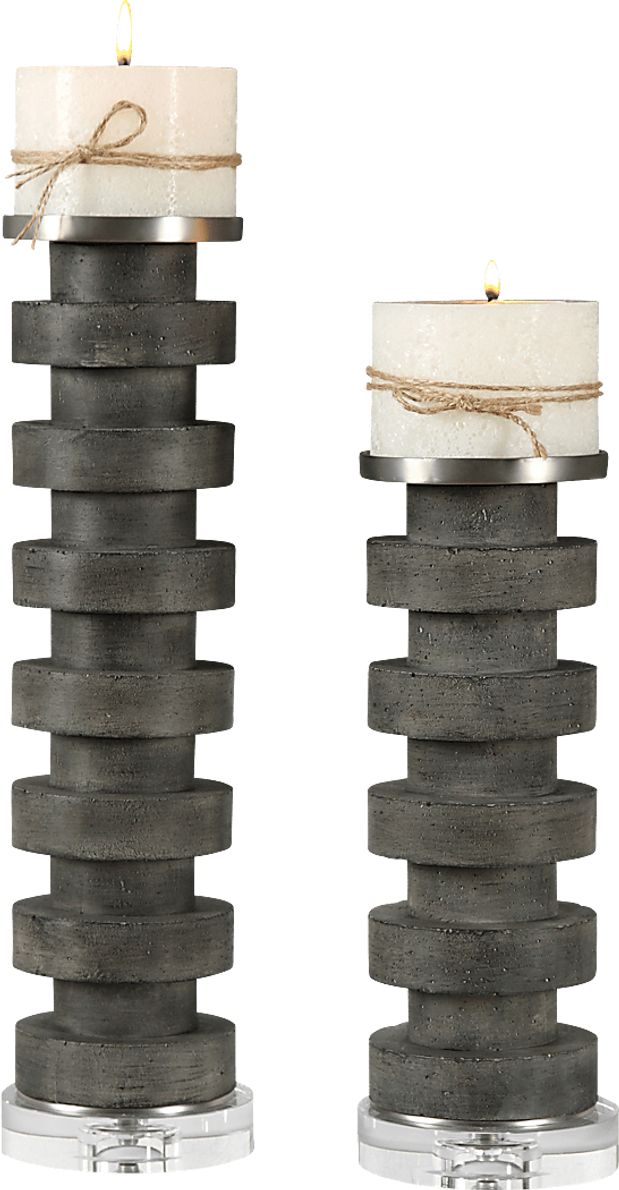 Waveland Gray Candle Holder, Set of 2