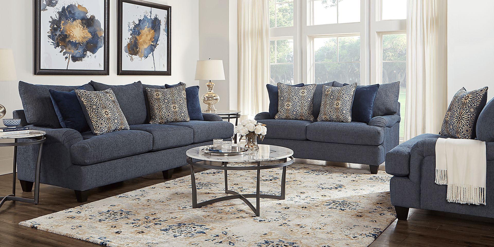 Waverly Park Blue 7 Pc Living Room - Image 1