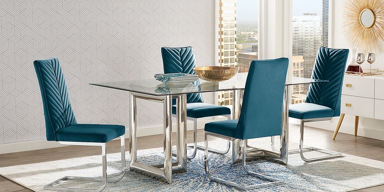 Waycroft Silver 5 Pc Dining Room with Blue Chairs