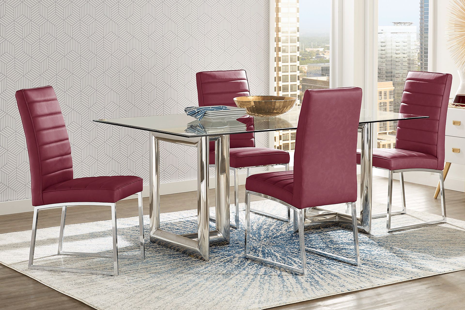 Waycroft Silver 5 Pc Dining Room with Bordeaux Chairs - Image 1