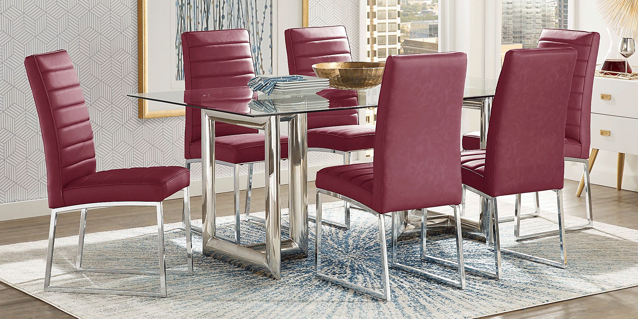 Waycroft Silver 5 Pc Dining Room with Bordeaux Chairs Rooms To Go