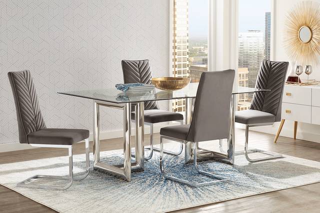 Waycroft Silver 5 Pc Dining Room with Charcoal Chairs - Thumbnail - Image 1