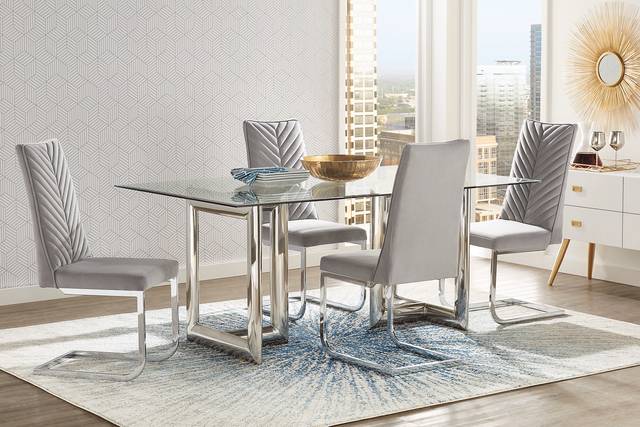 Waycroft Silver 5 Pc Dining Room with Gray Chairs - Thumbnail - Image 1