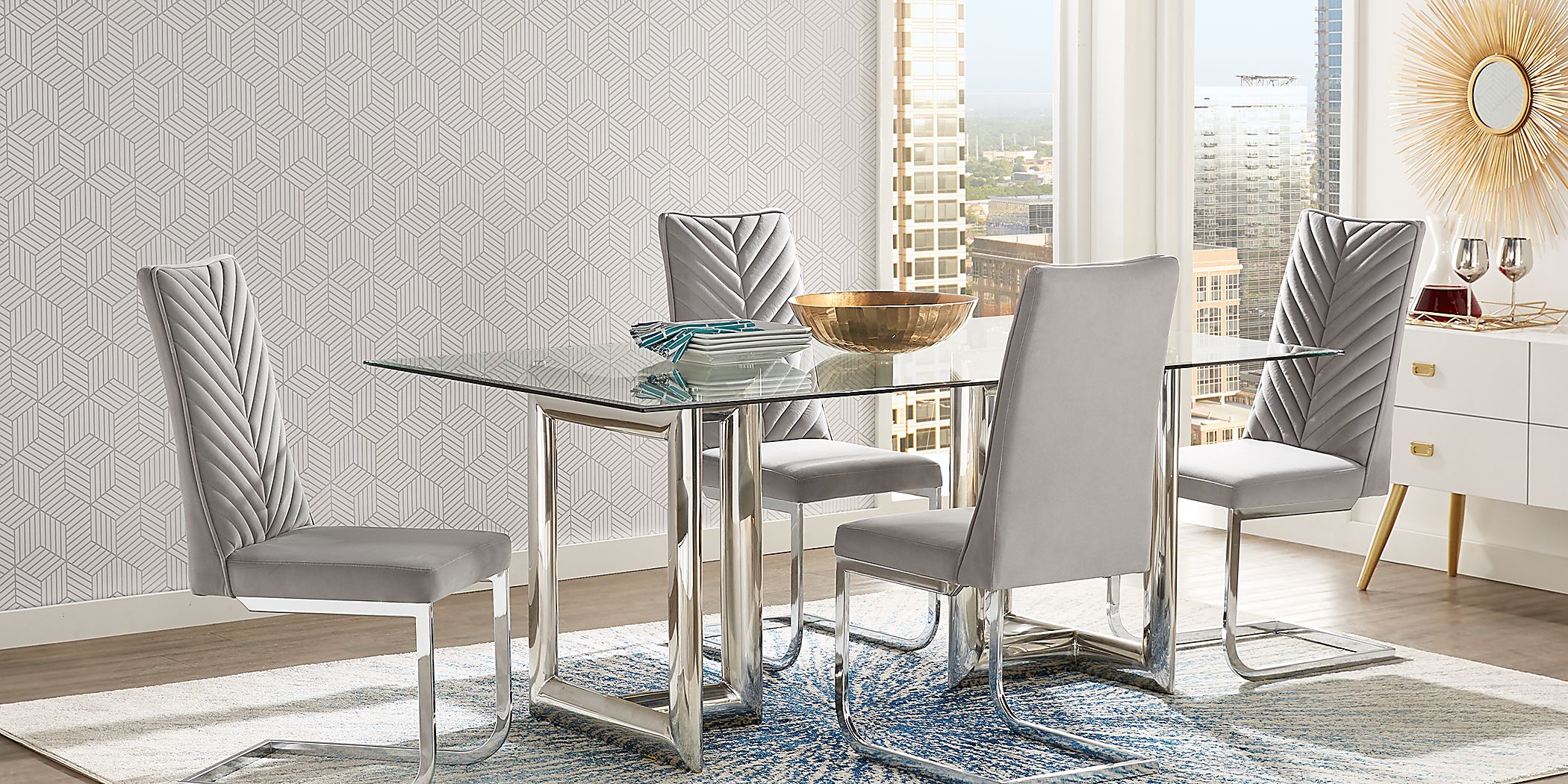 Waycroft Silver 5 Pc Dining Room with Gray Chairs Rooms To Go