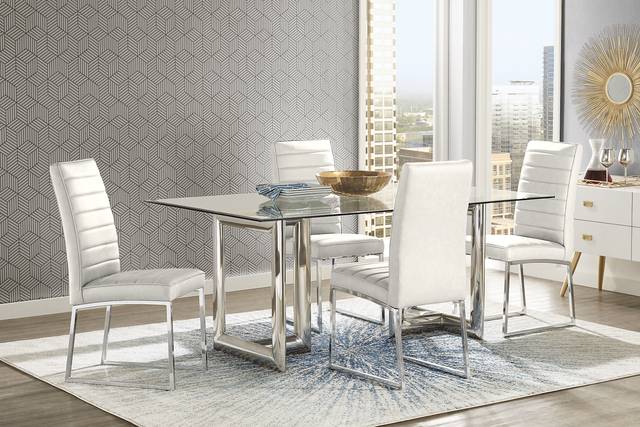 Waycroft Silver 5 Pc Dining Room with Off-White Chairs - Thumbnail - Image 1
