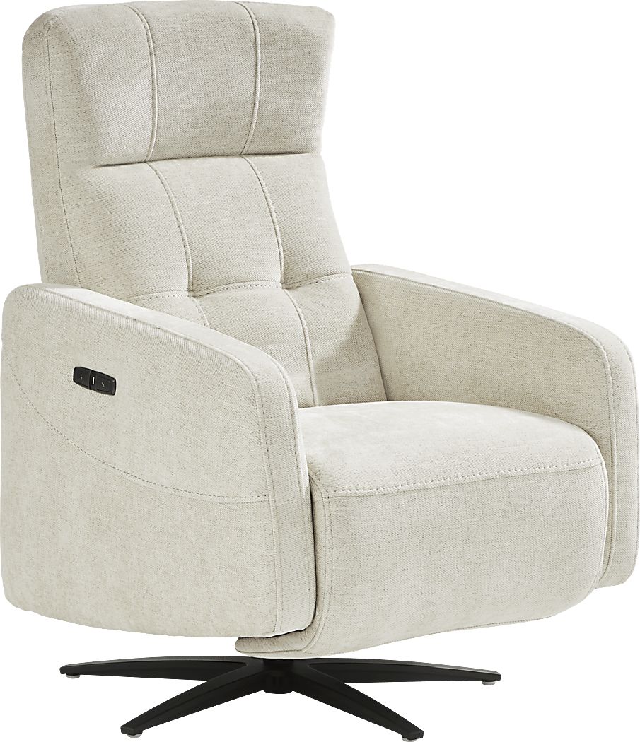 Weatherford Park Beige Polyester Fabric Power Swivel Recliner