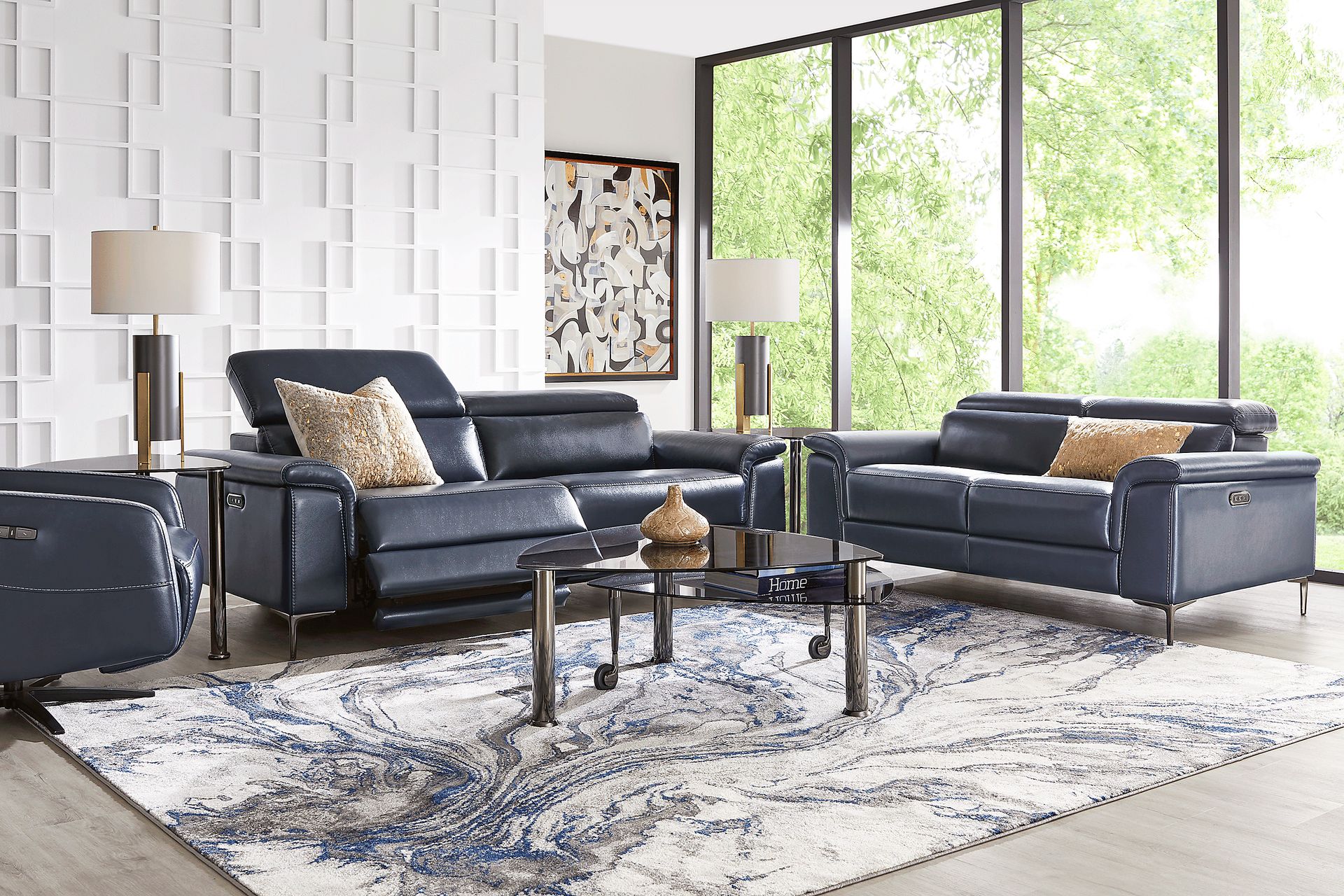 Weatherford Park Blue 8 Pc Dual Power Reclining Living Room - Image 1