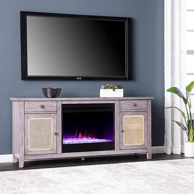 Welford I Gray 58 in. Console with Color Changing Fireplace - Thumbnail - Image 2