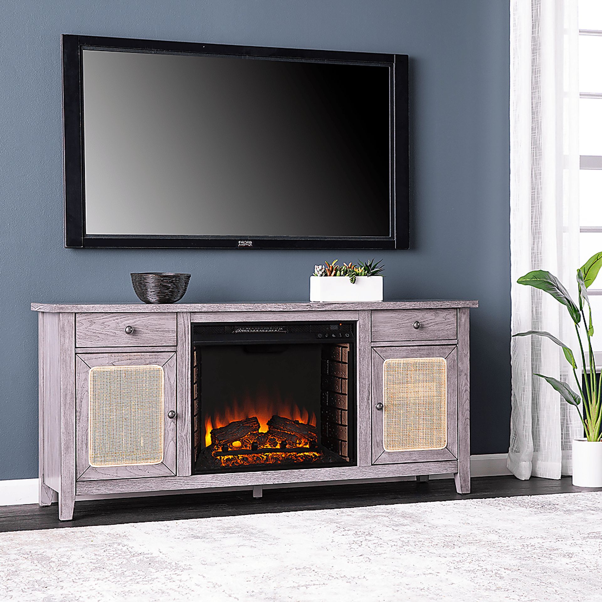 Welford II Gray 58 in. Console with Electric Fireplace - Image 2
