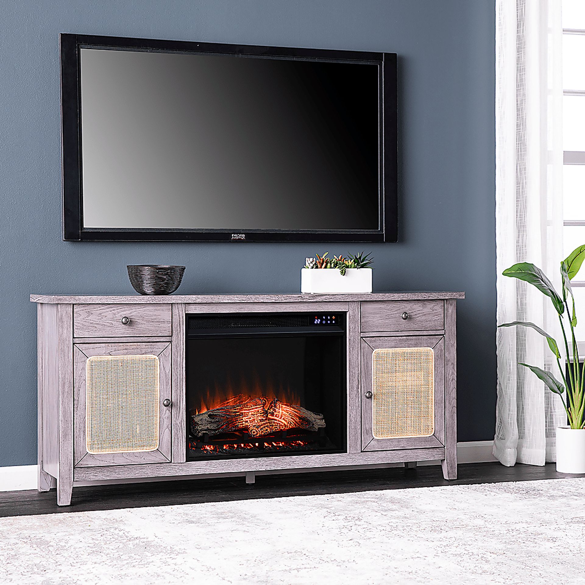 Welford IV Gray 58 in. Console with Touch Screen Electric Fireplace - Image 2