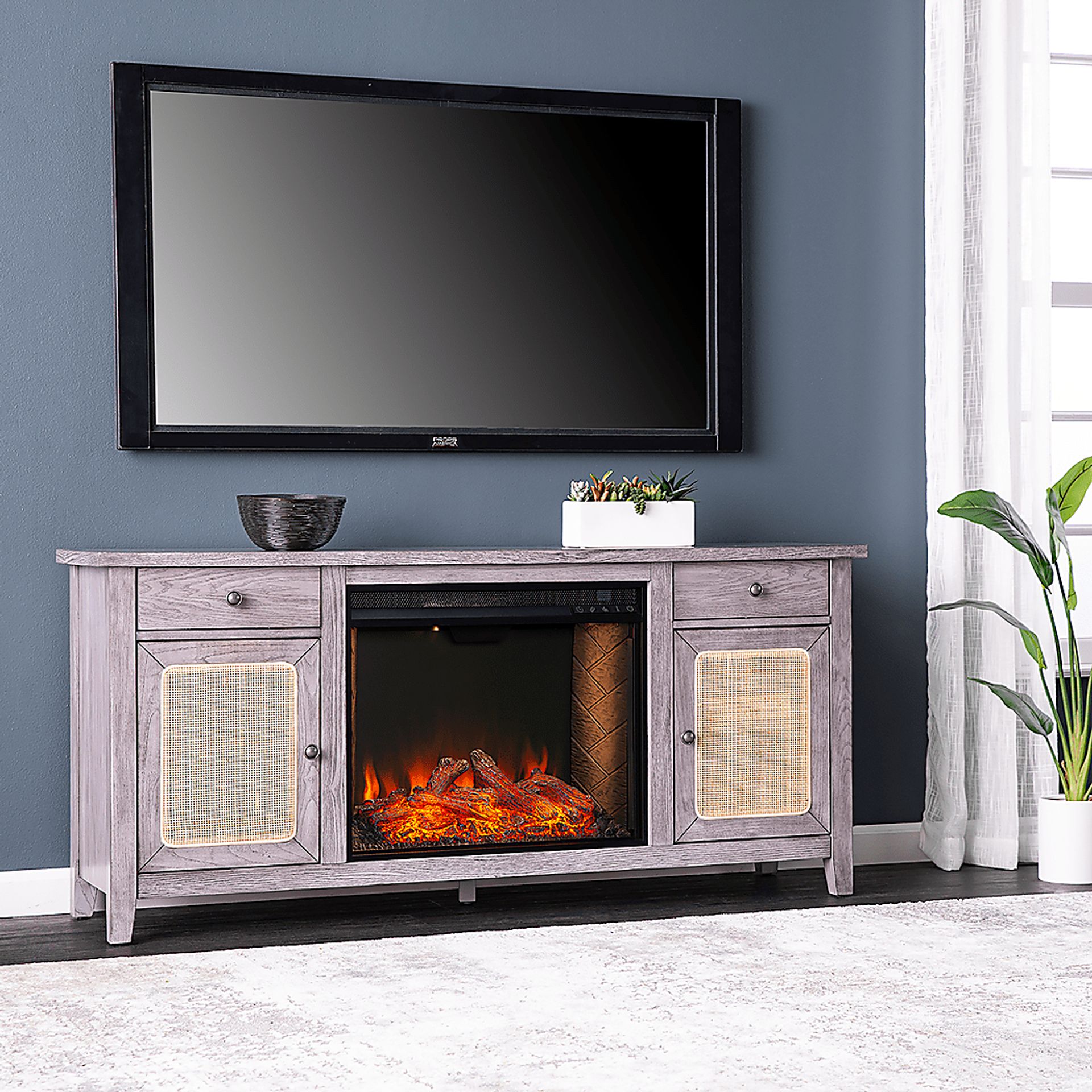Welford III Gray 58 in. Console with Smart Fireplace - Image 2