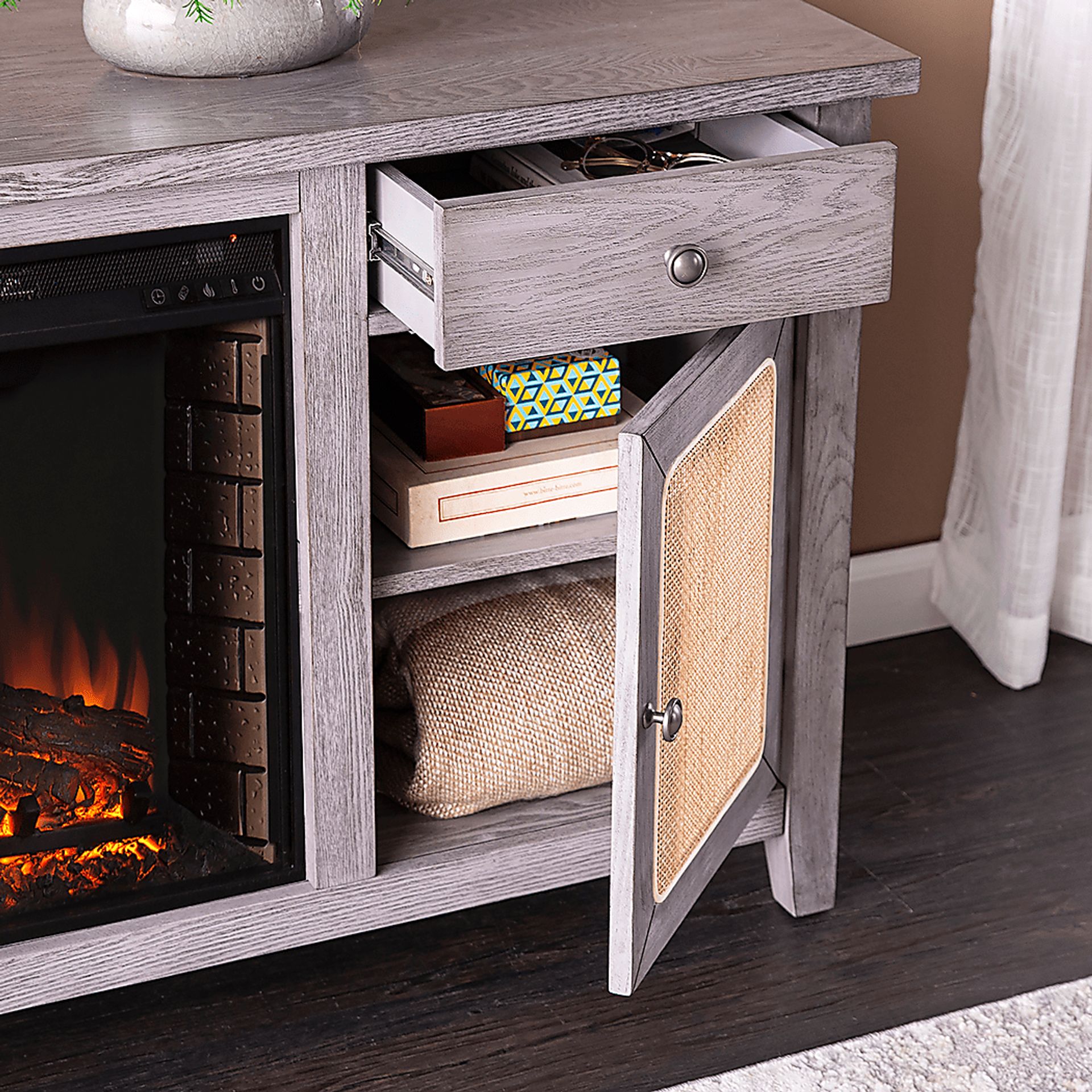 Welford III Gray 58 in. Console with Smart Fireplace - Image 4