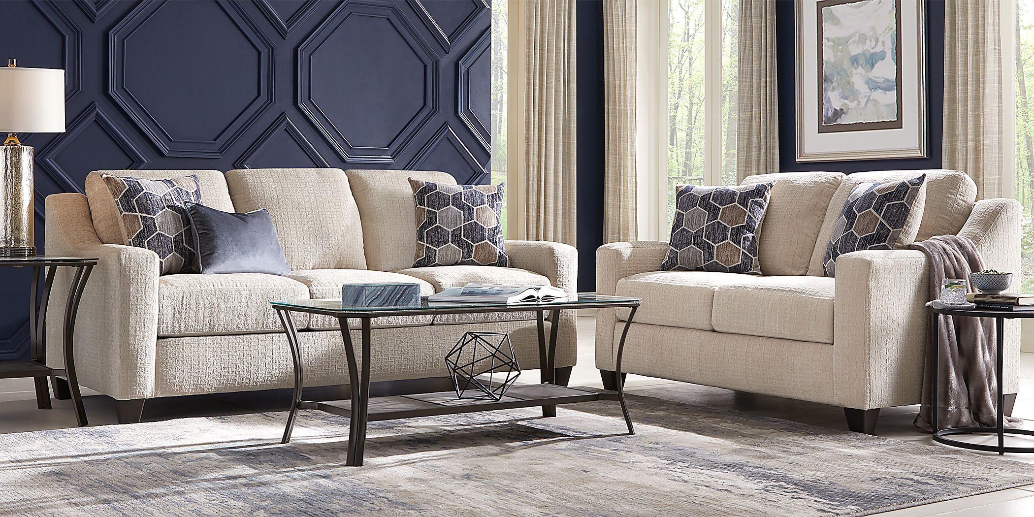 Wembley Park 2 Pc Beige Chenille Fabric Living Room Set With Sofa