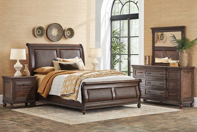 West Indies Brown 6 Pc Queen Sleigh Bedroom - Thumbnail - Image 1