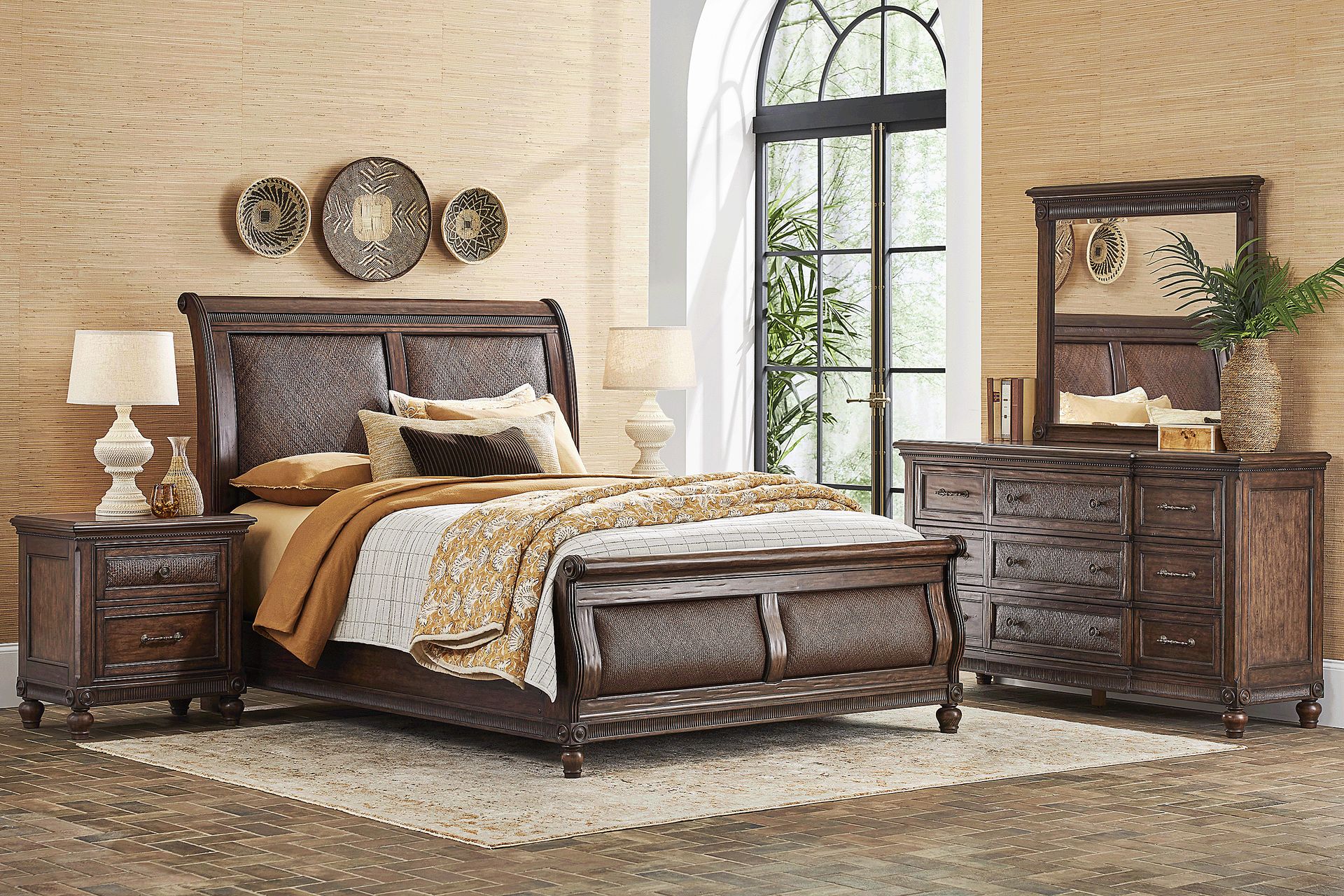West Indies Brown 6 Pc Queen Sleigh Bedroom - Image 1