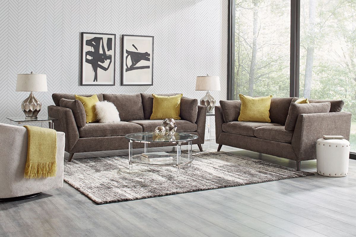 West Loft 7 Pc Slate Gray Chenille Fabric Living Room Set With Sofa ...