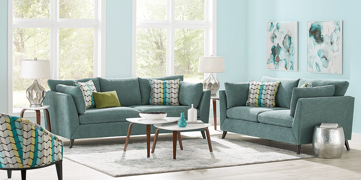 Teal sofa deals and loveseat set