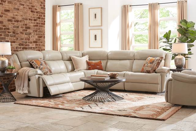 West Valley Beige 5 Pc Leather Power Reclining Sectional - Thumbnail - Image 2