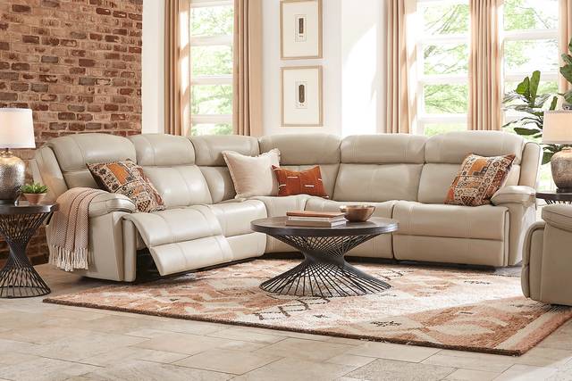 West Valley Beige 5 Pc Leather Power Reclining Sectional - Thumbnail - Image 2