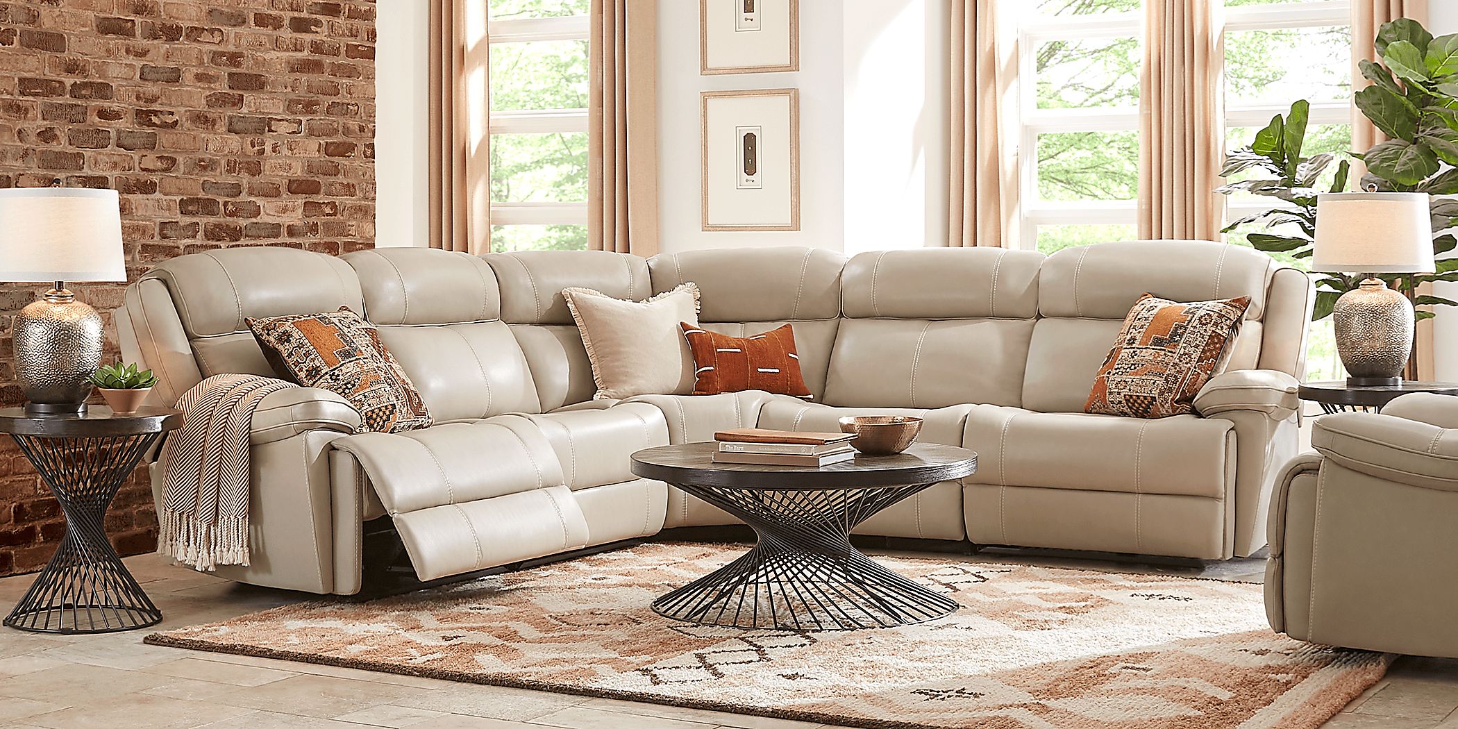 West Valley Beige Leather 5 Pc Non Power Reclining Sectional