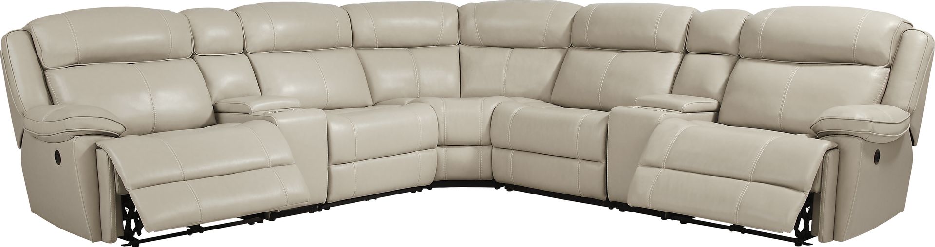 West Valley Beige 7 Pc Leather Power Reclining Sectional - Image 4