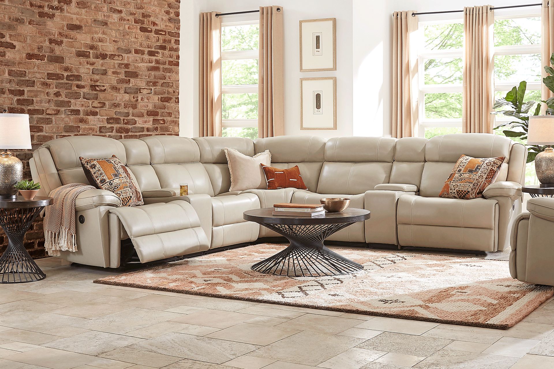West Valley Beige 7 Pc Leather Power Reclining Sectional - Image 2