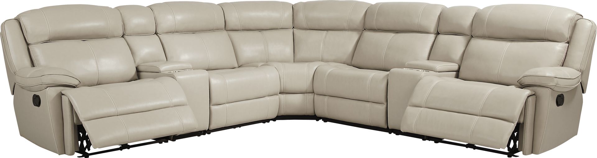West Valley Beige 7 Pc Leather Reclining Sectional - Image 4