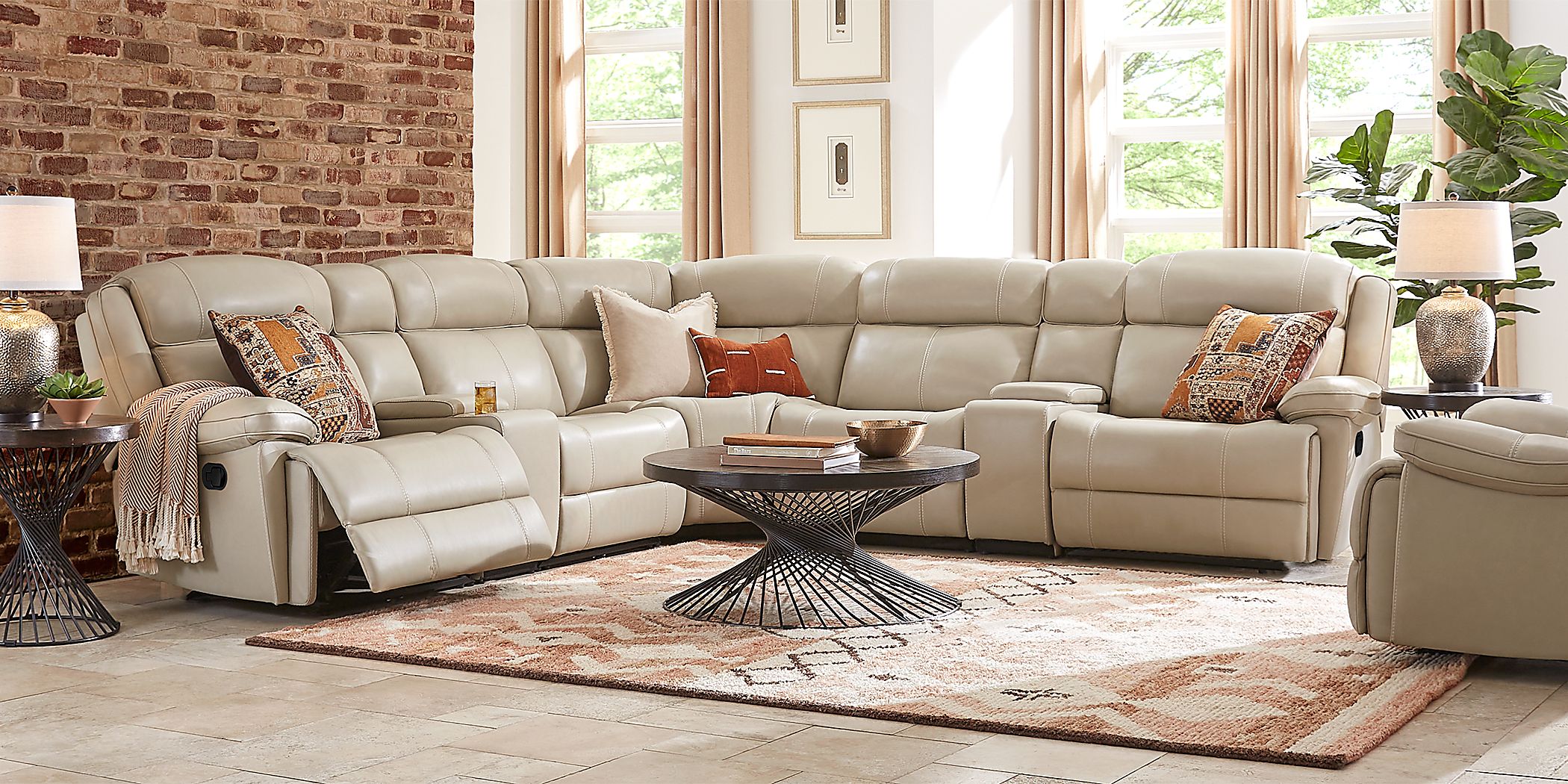 West Valley Beige 7 Pc Leather Reclining Sectional - Rooms To Go