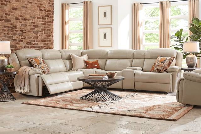 West Valley Beige 8 Pc Leather Power Reclining Sectional Living Room - Thumbnail - Image 1