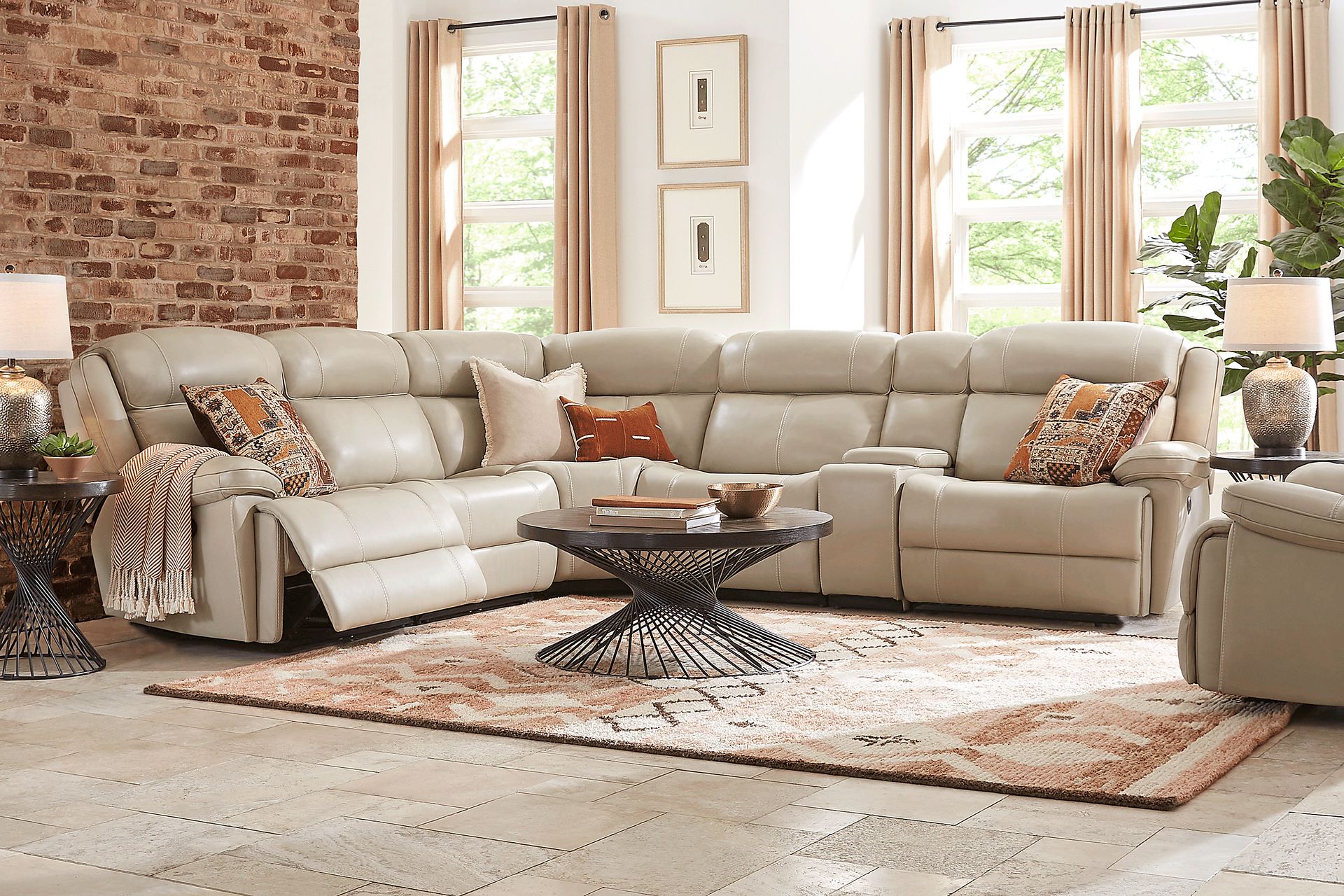 West Valley Beige 8 Pc Leather Power Reclining Sectional Living Room - Image 1