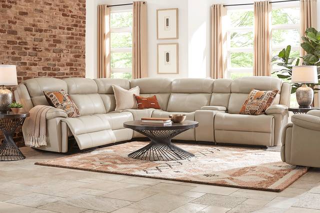 West Valley Beige 8 Pc Leather Reclining Sectional Living Room - Thumbnail - Image 1
