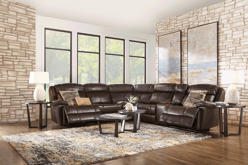 West Valley Brown 5 Pc Leather Power Reclining Sectional